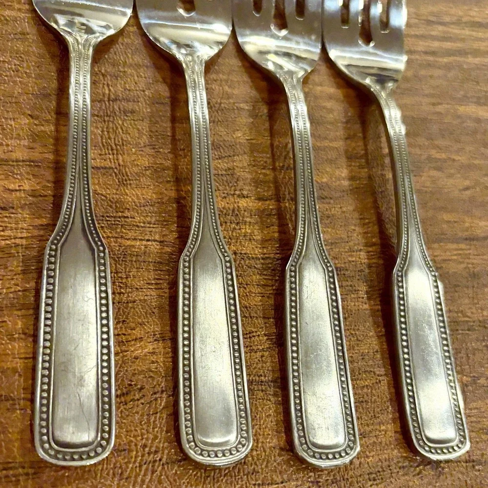 SALEM 1776 Stainless SALAD FORKS Beaded Edge Lot Of 4 Silverware Flatware Vtg